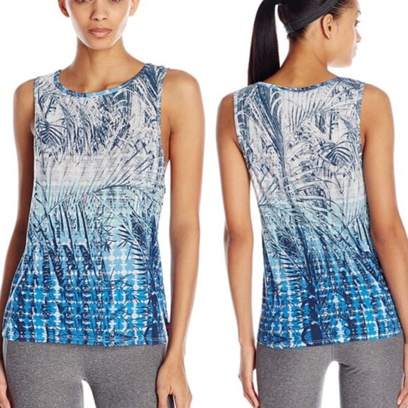 PINK LOTUS blue palm ombre print soft hi lo muscle tank NWT - Picture 4 of 4